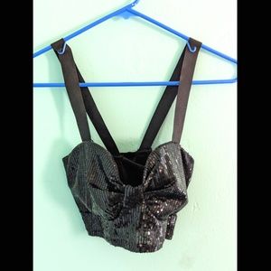 Black Sequins Crop Top Y2K
